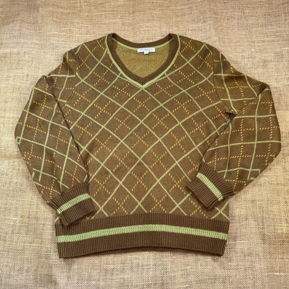 Liverpool Los Angeles Woman's Argyle Brown/Green V-Neck Sweater Size Small - Picture 1 of 6